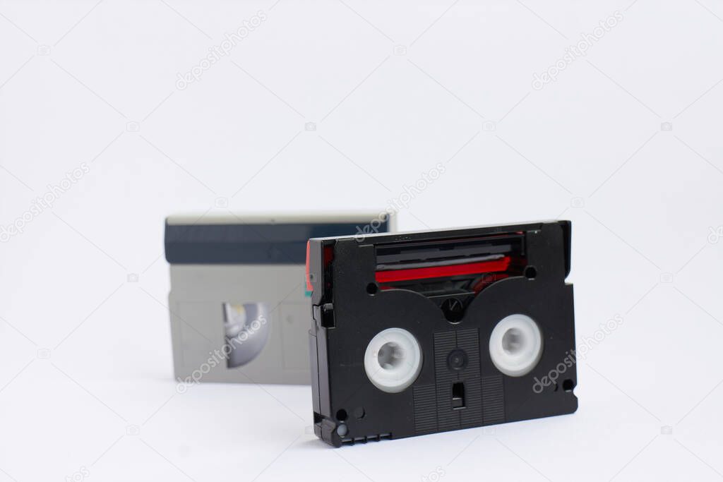 mini dv tapes on white background