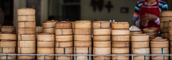 Yumcha Dim Sum Bambusdampfer Chinesische Küche — Stockfoto