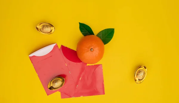 Tillbehör Lunar Nyår Kinesiska Nyår Semester Koncept Bakgrund Orange Vit — Stockfoto