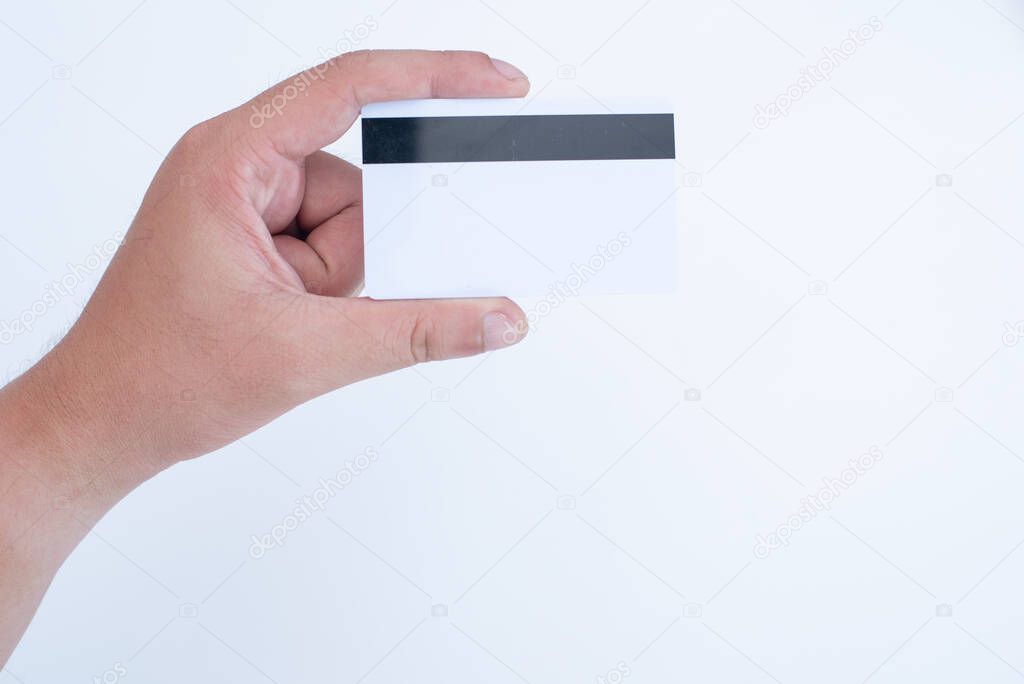 hand hold mockup credit card on whitebackground include cliping mask