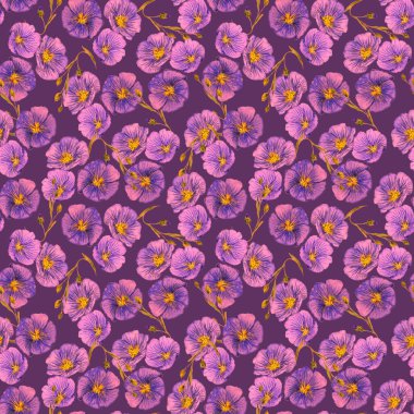 Çiçeksiz, suluboya tarla çiçekleri. Keten çiçekler. Botanik duvar kağıdı. Çiçeksel doğa geçmişi. 