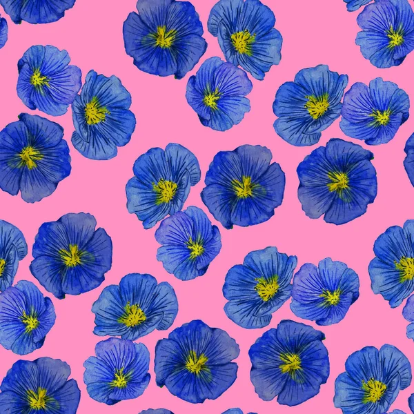 Padrão Sem Costura Floral Abstrato Com Flores Linho Aquarela Papel — Fotografia de Stock