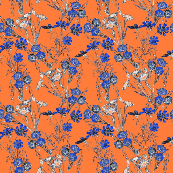 Motif Floral Sans Couture Avec Des Fleurs Champ Aquarelle Bleuet — Photo