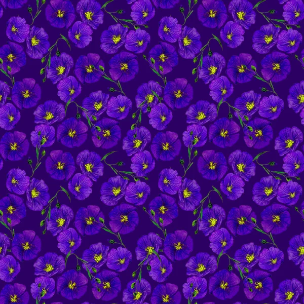 Цветочный Бесшовный Узор Акварелью Полевых Цветов Льняные Цветы Ботанические Обои — стоковое фото