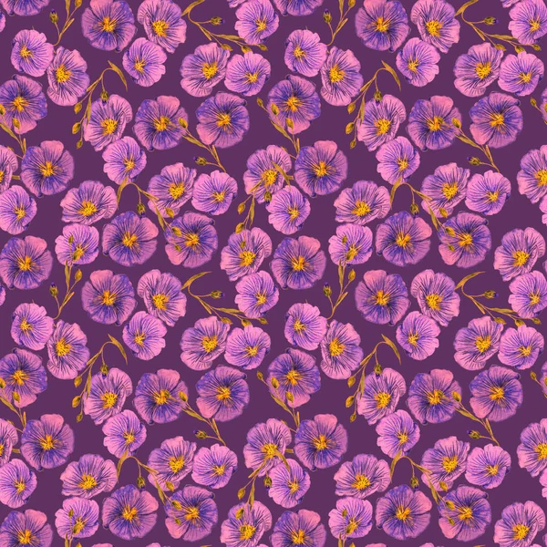 Floral Seamless Pattern Watercolor Field Flowers Flax Flowers Botanical Wallpaper — Stock Photo, Image