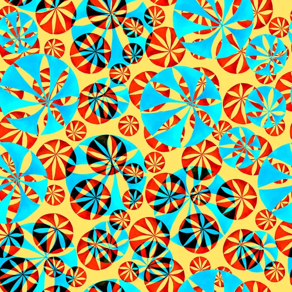 抽象テキスタイルデザインのための幾何学的なラウンド形状と水彩シームレスパターン カラフルな手描きイラスト — ストック写真