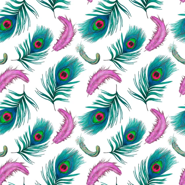 Güzel tüyleri olan dekoratif, pürüzsüz bir desen. Boya kalemleriyle çizilmiş moda resim baskısı.