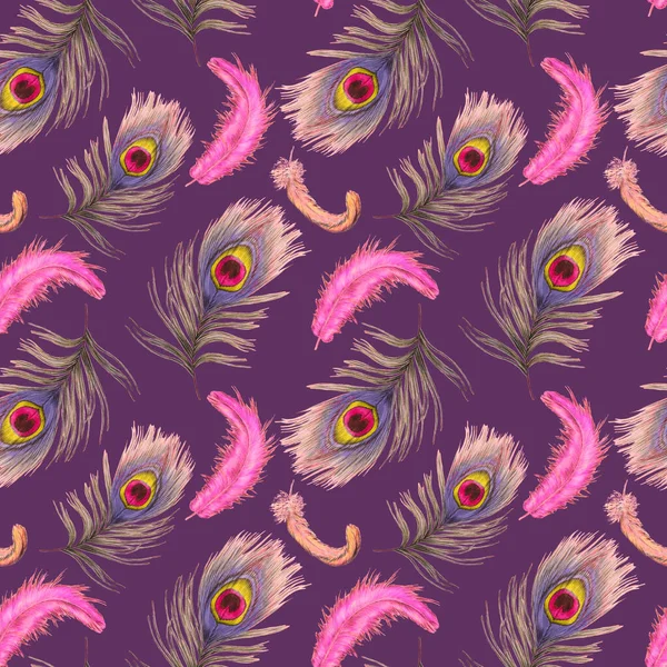 Güzel tüyleri olan dekoratif, pürüzsüz bir desen. Boya kalemleriyle çizilmiş moda resim baskısı.