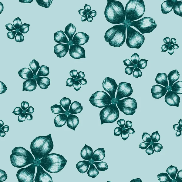 Beautiful Seamless Pattern Stylized Flowers Botanical Summer Print Hand Drawn — Stock Photo, Image