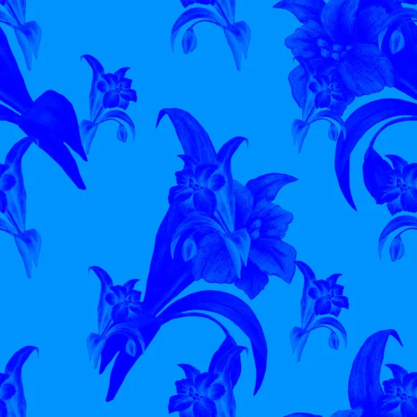 Бесшовный Узор Стилизованными Цветами Ботанический Летний Отпечаток Ручная Работа Цветными — стоковое фото