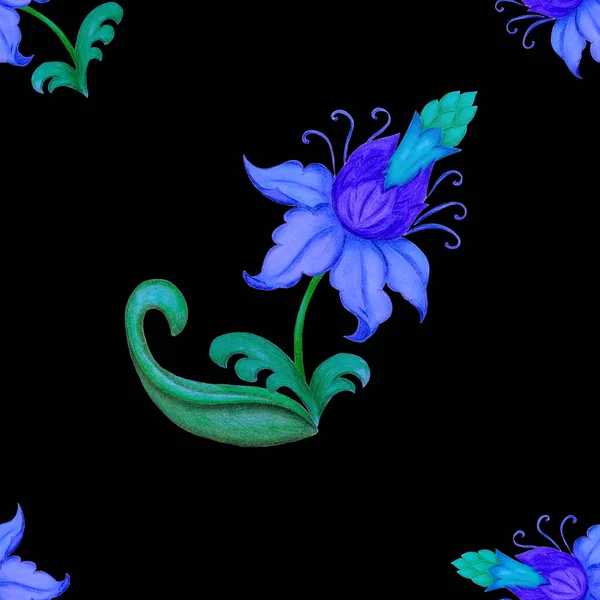 Gyönyörű Zökkenőmentes Minta Stilizált Virágokkal Etnikai Mintákon Alapuló Díszítő Háttér — Stock Fotó