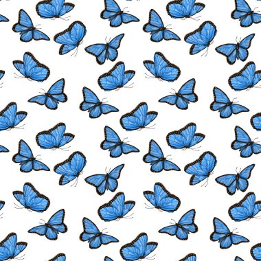 Suluboya kelebekleriyle dekoratif, pürüzsüz desen. Renkli doğa geçmişi. Güzel yaz baskısı.