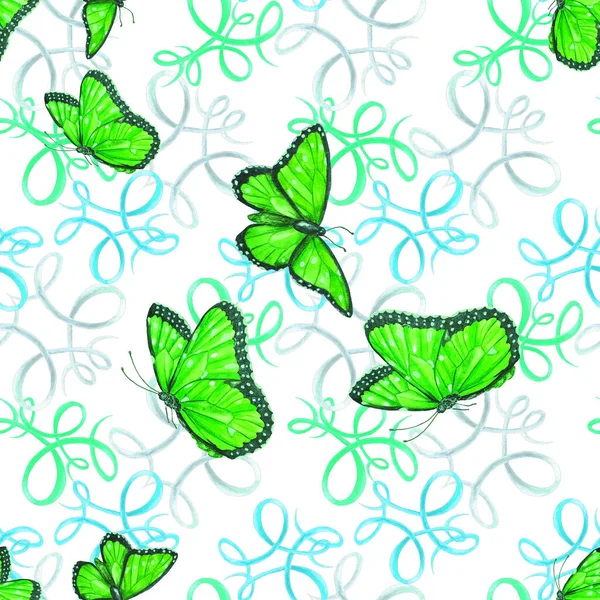 Patrón Decorativo Sin Costuras Con Mariposas Acuarela Fondo Colorido Naturaleza —  Fotos de Stock