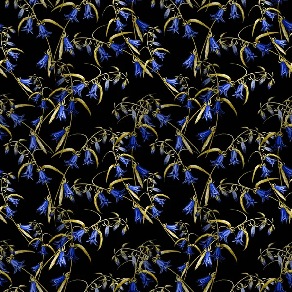 Dekoracyjny Kwiatowy Bezszwowy Wzór Akwarelowymi Kwiatami Niebieskiego Dzwonka Kolorowe Tło — Zdjęcie stockowe