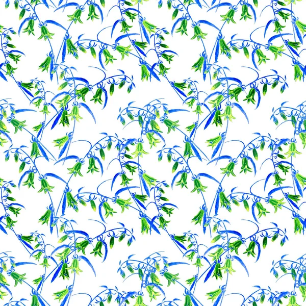 Διακοσμητικό Floral Σχέδιο Χωρίς Ραφή Ακουαρέλα Bluebell Λουλούδια Πολύχρωμο Φόντο — Φωτογραφία Αρχείου