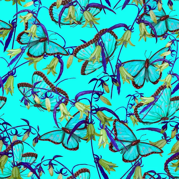 Patrón Decorativo Sin Costuras Con Mariposas Acuarela Fondo Colorido Naturaleza — Foto de Stock