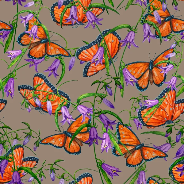 Decorative seamless pattern with watercolor butterflies. Colorful nature background. Beautiful summer print.