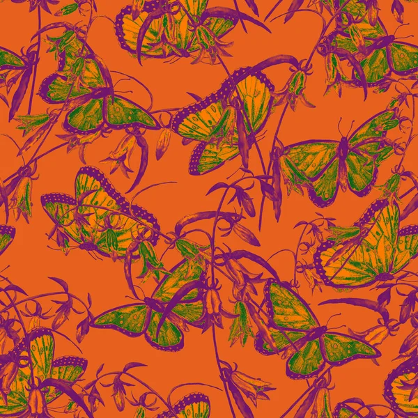 Dekorativní Bezešvý Vzor Akvarelovými Motýly Barevné Přírodní Pozadí Krásný Letní — Stock fotografie