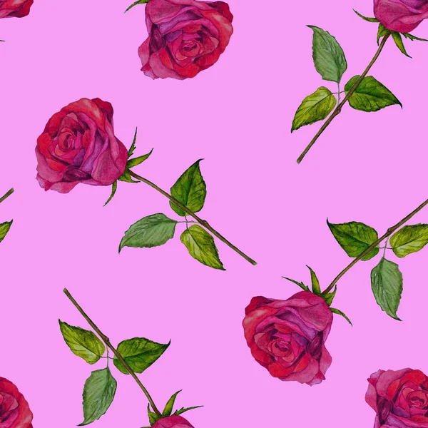 Patrón Sin Costuras Acuarela Con Hermosas Rosas Estampado Floral Romántico —  Fotos de Stock