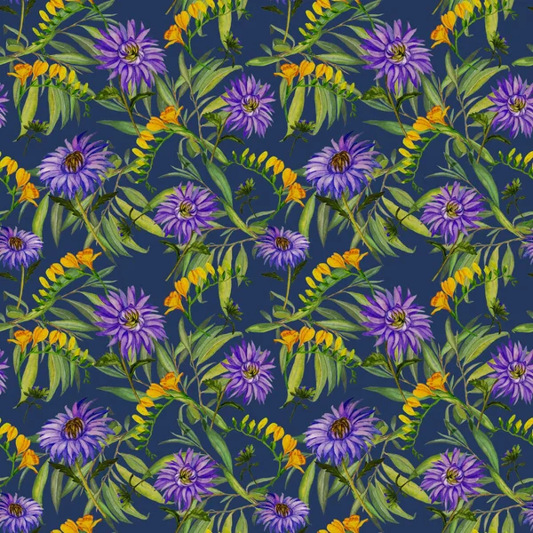Decorative Floral Seamless Pattern Watercolor Garden Flowers Botanical Wallpaper Floral — Stock Photo, Image
