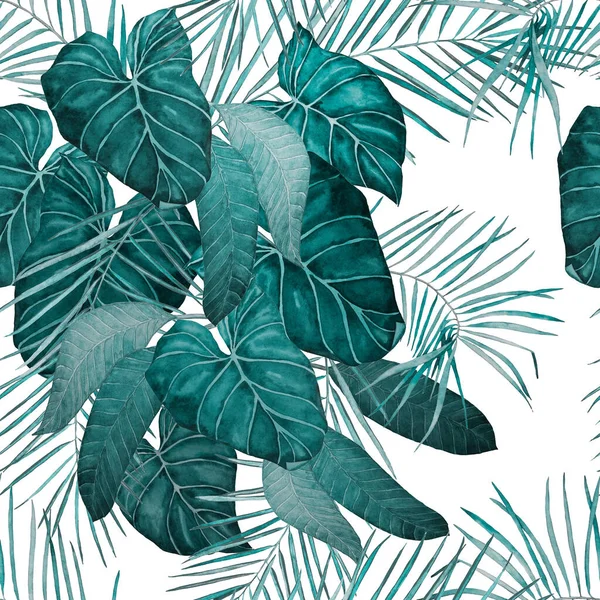 抽象的な装飾的なシームレスなパターン水彩熱帯の葉 カラフルな手描きイラスト ヴィンテージエキゾチックな背景 — ストック写真