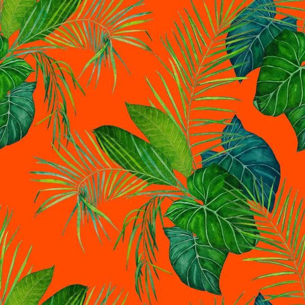 Abstract Decorative Seamless Pattern Watercolor Tropical Leaves Colorful Hand Drawn — Stock Photo, Image