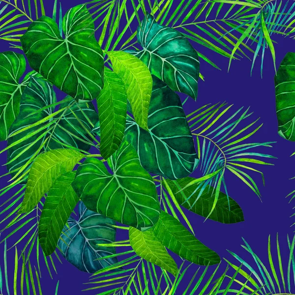 Modello Astratto Decorativo Senza Cuciture Con Foglie Tropicali Acquerello Illustrazione — Foto Stock