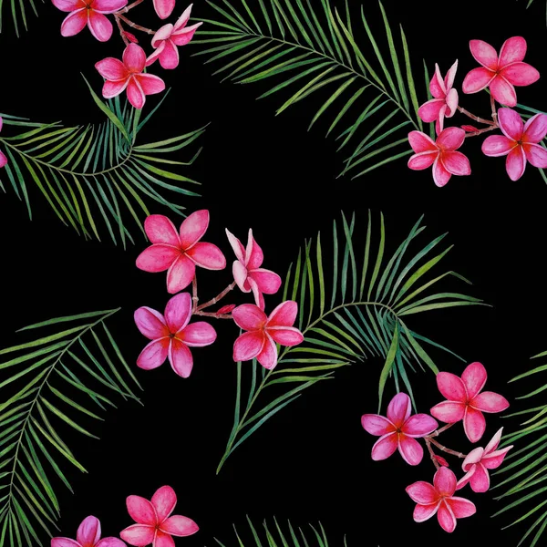 Patern Floral Decorativo Sin Costuras Con Flores Tropicales Acuarela Plumeria —  Fotos de Stock
