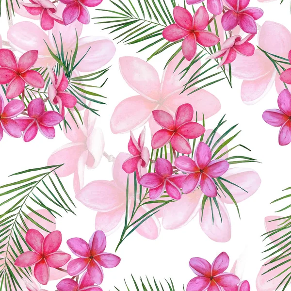 Decorative Floral Seamless Patern Watercolor Tropical Flowers Plumeria Colorful Summer — Stock Photo, Image