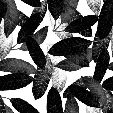 Soyut dekoratif, dikişsiz, suluboya tropikal yapraklı desen. Renkli el çizimi çizimi. Eski egzotik arkaplan.