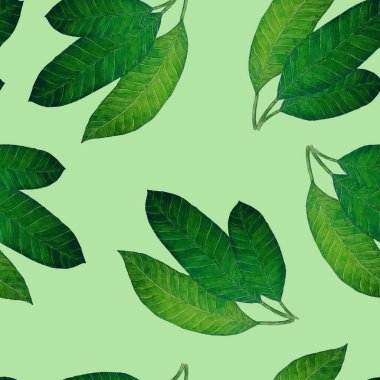 Soyut dekoratif, dikişsiz, suluboya tropikal yapraklı desen. Renkli el çizimi çizimi. Eski egzotik arkaplan.