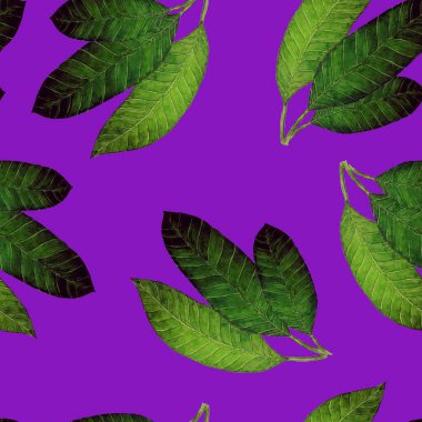 Soyut dekoratif, dikişsiz, suluboya tropikal yapraklı desen. Renkli el çizimi çizimi. Eski egzotik arkaplan.
