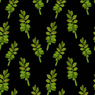 Soyut dekoratif, dikişsiz, suluboya tropikal yapraklı desen. Zamioculcas. Renkli el çizimi çizimi. Eski egzotik arkaplan.