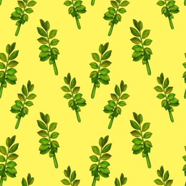 Soyut dekoratif, dikişsiz, suluboya tropikal yapraklı desen. Zamioculcas. Renkli el çizimi çizimi. Eski egzotik arkaplan.