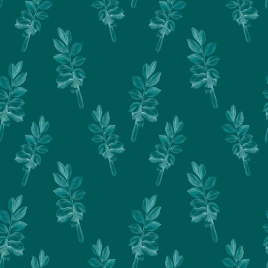 Soyut dekoratif, dikişsiz, suluboya tropikal yapraklı desen. Zamioculcas. Renkli el çizimi çizimi. Eski egzotik arkaplan.