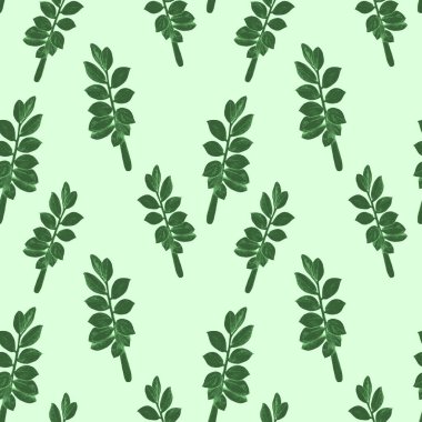 Soyut dekoratif, dikişsiz, suluboya tropikal yapraklı desen. Zamioculcas. Renkli el çizimi çizimi. Eski egzotik arkaplan.