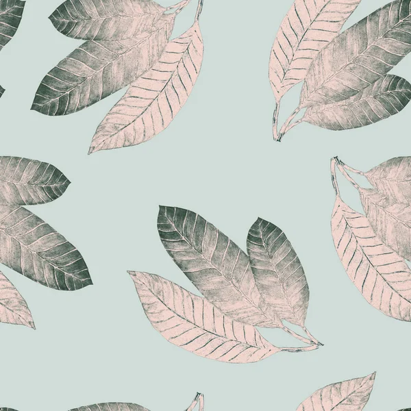 Soyut dekoratif, dikişsiz, suluboya tropikal yapraklı desen. Renkli el çizimi çizimi. Eski egzotik arkaplan.