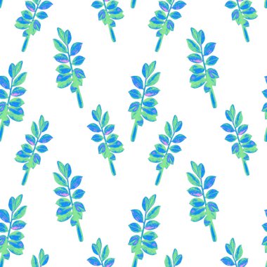 Soyut dekoratif, dikişsiz, suluboya tropikal yapraklı desen. Zamioculcas. Renkli el çizimi çizimi. Eski egzotik arkaplan.