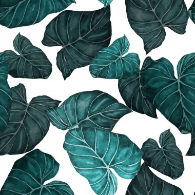 Soyut dekoratif, dikişsiz, suluboya tropikal yapraklı desen. Avuç içi. Renkli el çizimi çizimi. Eski egzotik arkaplan.