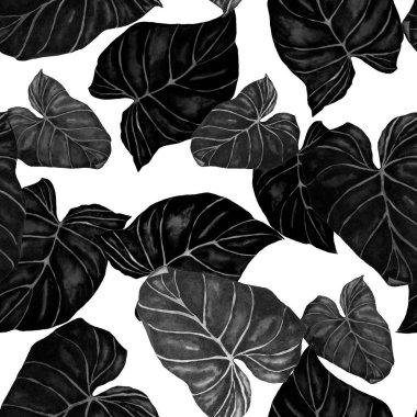 Soyut dekoratif, dikişsiz, suluboya tropikal yapraklı desen. Avuç içi. Renkli el çizimi çizimi. Eski egzotik arkaplan.