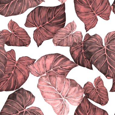 Soyut dekoratif, dikişsiz, suluboya tropikal yapraklı desen. Avuç içi. Renkli el çizimi çizimi. Eski egzotik arkaplan.