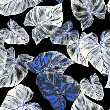 Soyut dekoratif, dikişsiz, suluboya tropikal yapraklı desen. Avuç içi. Renkli el çizimi çizimi. Eski egzotik arkaplan.