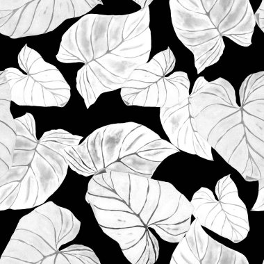 Soyut dekoratif, dikişsiz, suluboya tropikal yapraklı desen. Avuç içi. Renkli el çizimi çizimi. Eski egzotik arkaplan.