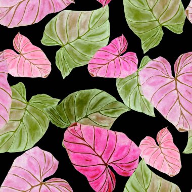 Soyut dekoratif, dikişsiz, suluboya tropikal yapraklı desen. Avuç içi. Renkli el çizimi çizimi. Eski egzotik arkaplan.