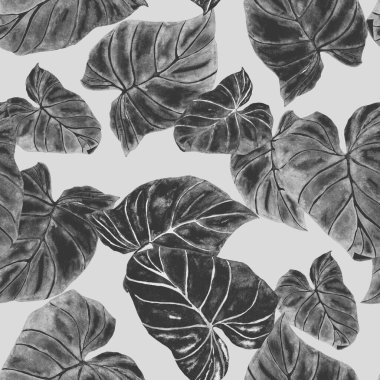 Soyut dekoratif, dikişsiz, suluboya tropikal yapraklı desen. Avuç içi. Renkli el çizimi çizimi. Eski egzotik arkaplan.