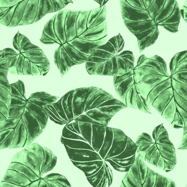 Soyut dekoratif, dikişsiz, suluboya tropikal yapraklı desen. Avuç içi. Renkli el çizimi çizimi. Eski egzotik arkaplan.
