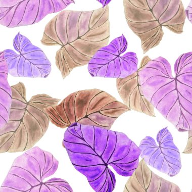 Soyut dekoratif, dikişsiz, suluboya tropikal yapraklı desen. Avuç içi. Renkli el çizimi çizimi. Eski egzotik arkaplan.