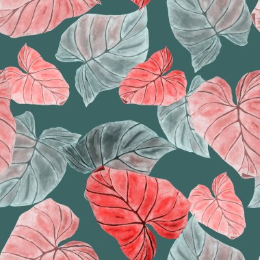 Soyut dekoratif, dikişsiz, suluboya tropikal yapraklı desen. Avuç içi. Renkli el çizimi çizimi. Eski egzotik arkaplan.