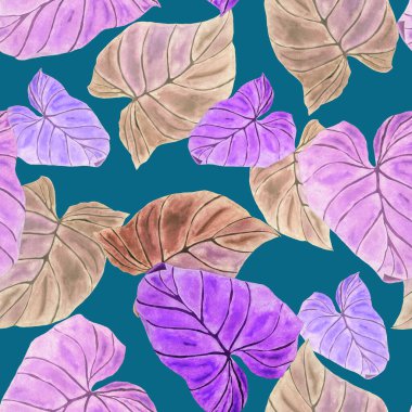 Soyut dekoratif, dikişsiz, suluboya tropikal yapraklı desen. Avuç içi. Renkli el çizimi çizimi. Eski egzotik arkaplan.