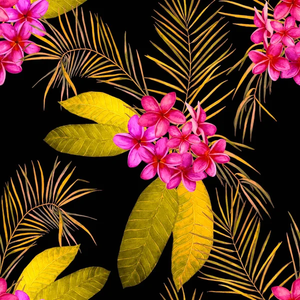 Patrão Sem Costura Floral Decorativo Com Flores Tropicais Aquarela Plumeria — Fotografia de Stock